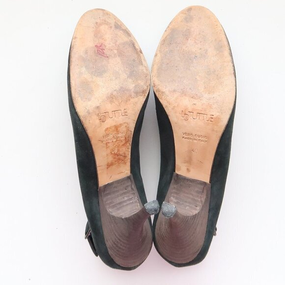 LD Tuttle Dark Green Suede Leather Slingback Heels Pumps Sandals Italian Shoes - Picture 8 of 16
